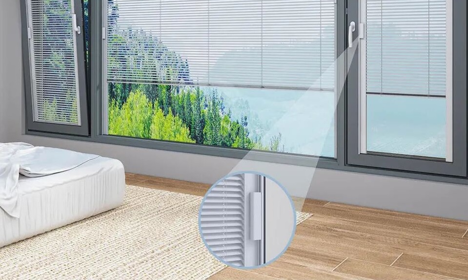 Built-in blinds sealed inside the glass