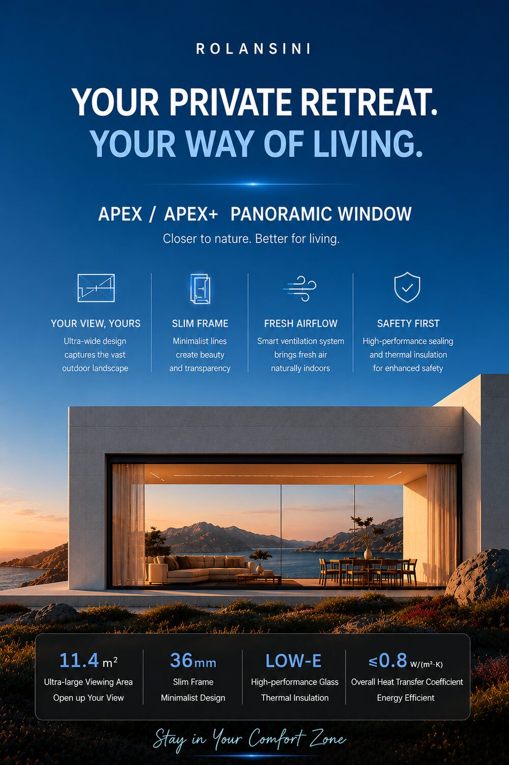 Apex — Panoramic lift window — the flagship