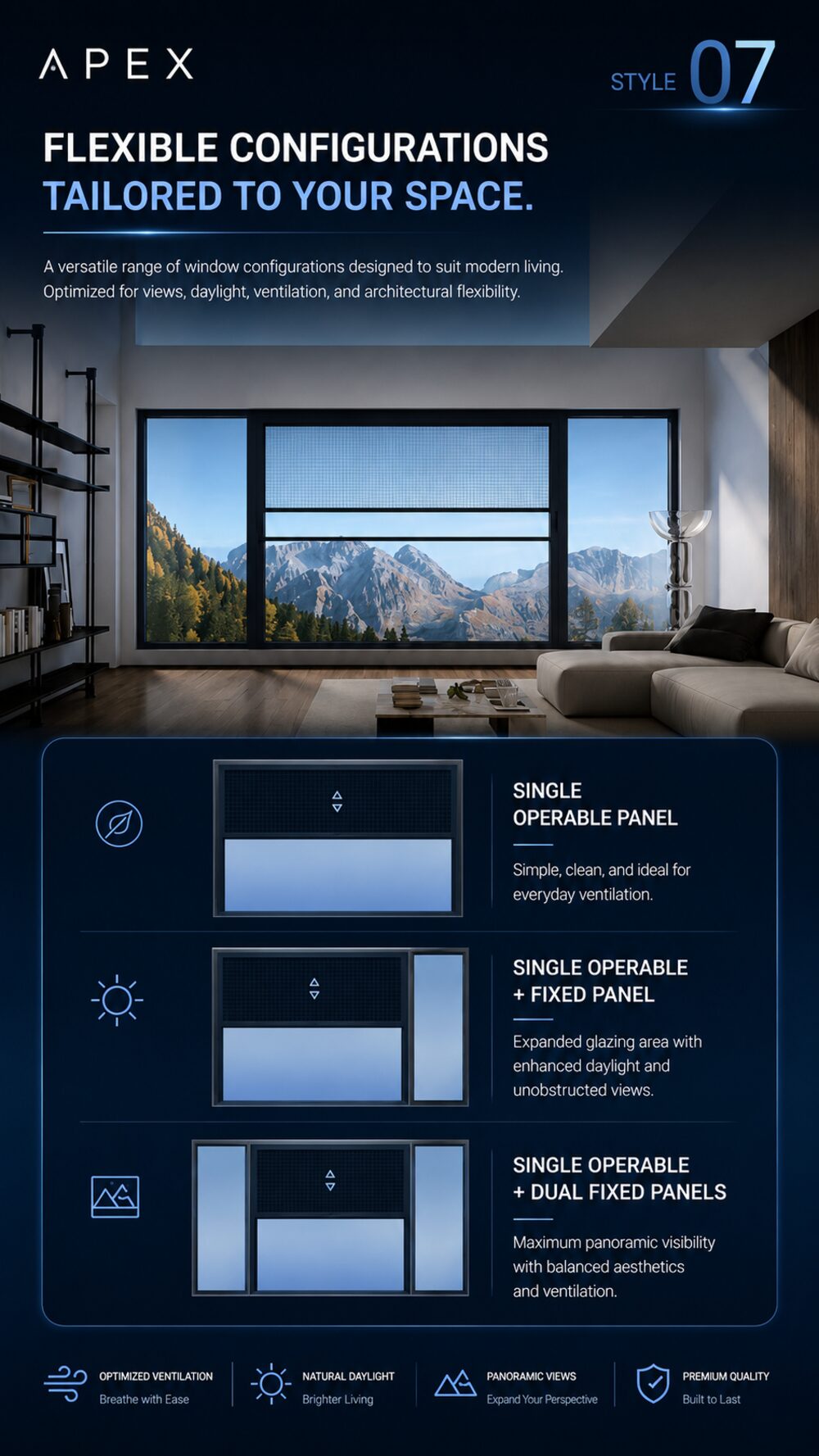 Apex — Panoramic lift window — the flagship